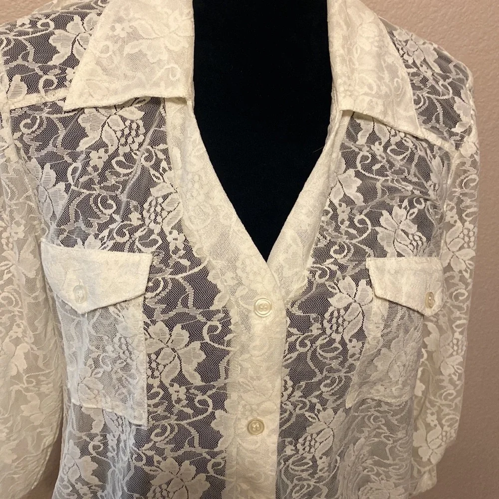 White Lace Button Down Top Layer - Picture 2 of 8